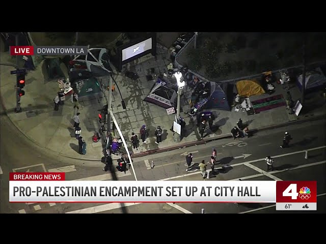 ⁣Pro-Palestinian encampment set up at LA City Hall