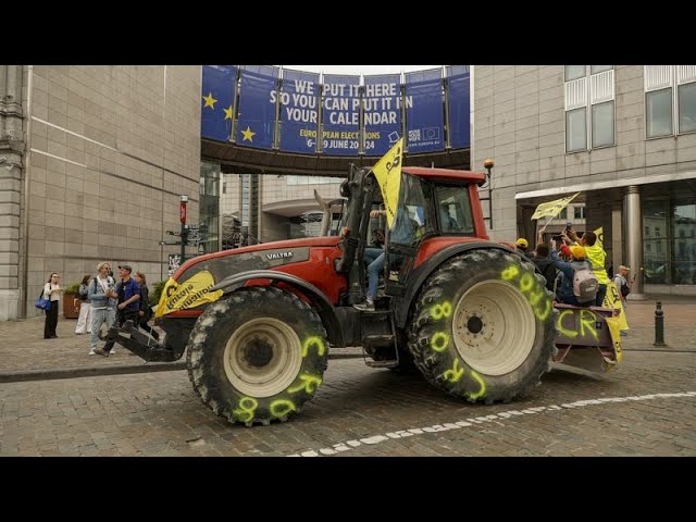 ⁣Les agriculteurs manifestent contre le Pacte vert à Bruxelles quelques jours avant les européennes
