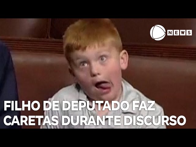 Filho de deputado faz caretas enquanto pai defende Trump