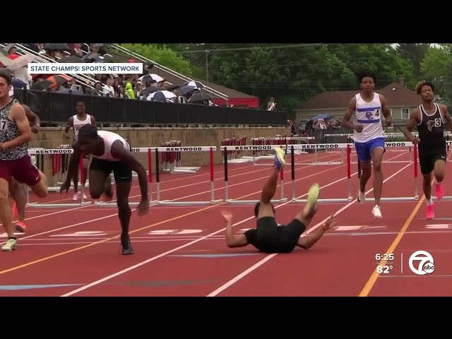 ⁣Gotta see it: Michigan hurdler somersaults over finish line to win state title