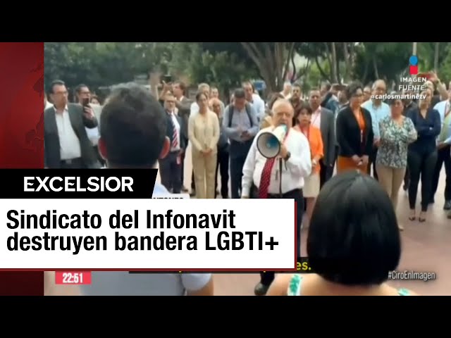 ⁣Sindicato del Infonavit destruye bandera LGBT+ ‘porque es indigno’