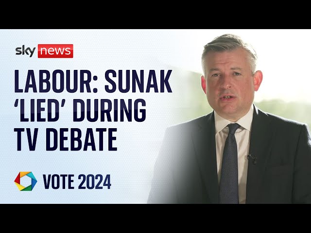 ⁣Labour: Sunak 'lied' about Starmer's tax plans during TV debate