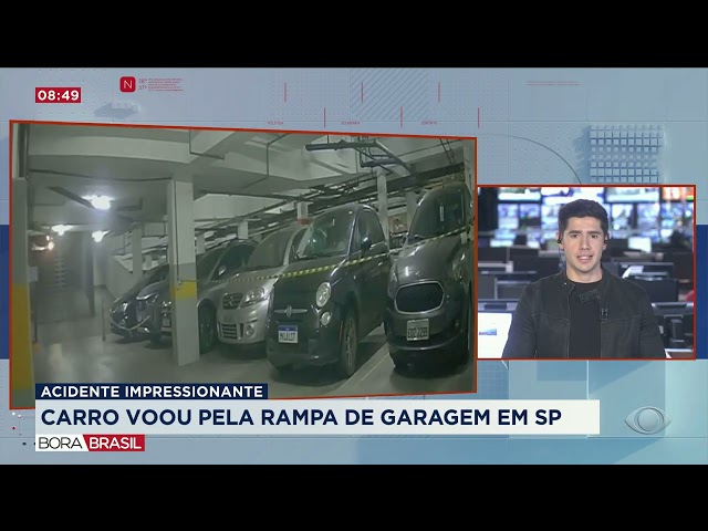 Carro voa pela rampa de garagem em SP