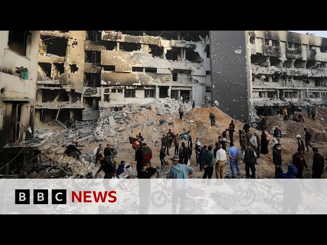 ⁣Mass graves at hospital in Gaza after Israel withdrew its forces | BBC News