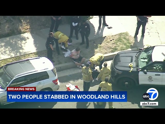 ⁣2 stabbed, including suspect's father, amid hostage situation in Woodland Hills, LAPD says