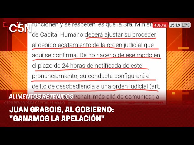 ⁣REVÉS contra el GOBIERNO: la CÁMARA ratificó la CAUTELAR que ordenó entregar ALIMENTOS