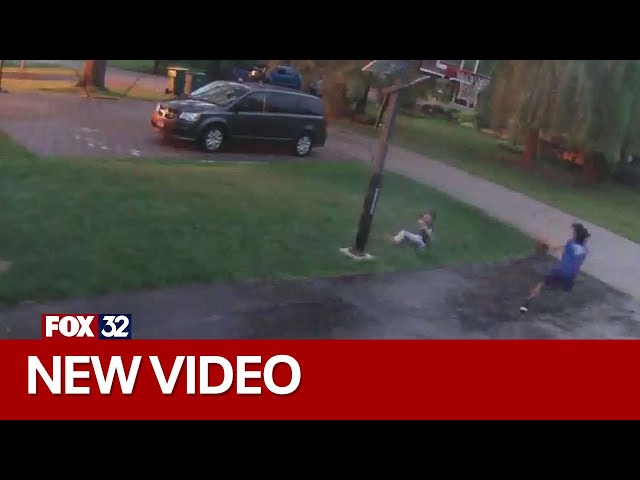 ⁣Chilling video shows children playing basketball when Chicago-area home exploded