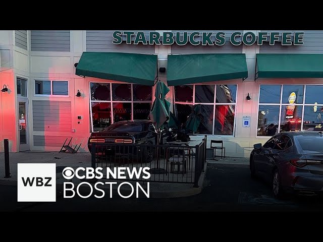 ⁣Car crashes into Walpole Starbucks