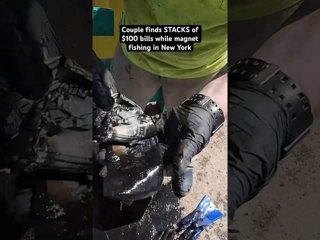⁣Couple finds STACKS of $100 bills while magnet fishing in New York