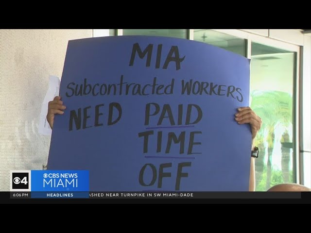 ⁣Miami International Airport workers demand better wages, paid time off