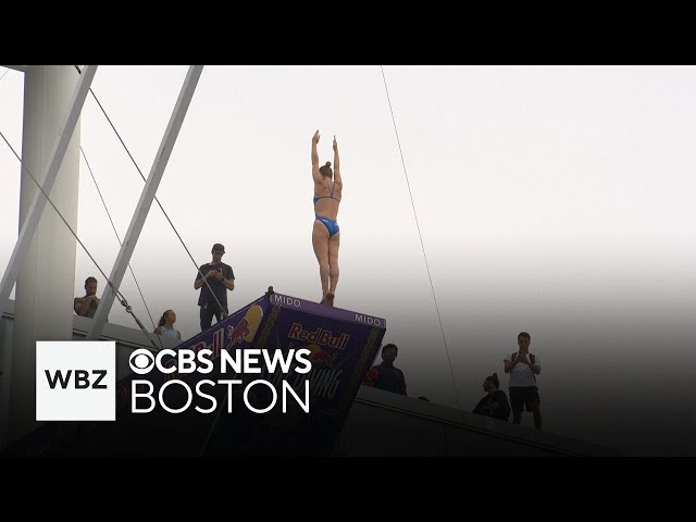 ⁣Cliff divers show off their skills this weekend in Boston's Seaport