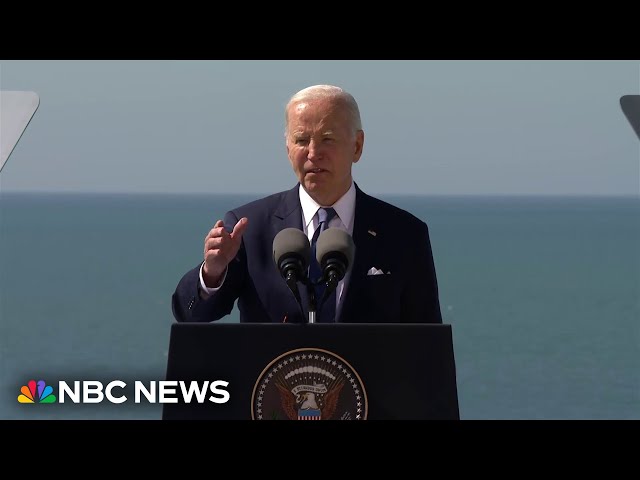 ⁣Biden praises the bravery of American soldiers who scaled Pointe Du Hoc on D-Day