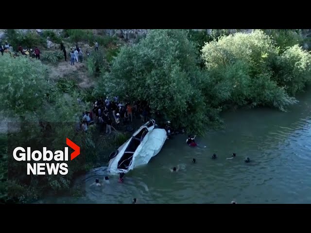 ⁣Syria school bus plunges into river, leaving at least 7 dead