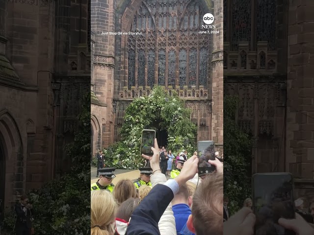 ⁣Climate protesters use fire extinguisher at Duke of Westminster's wedding