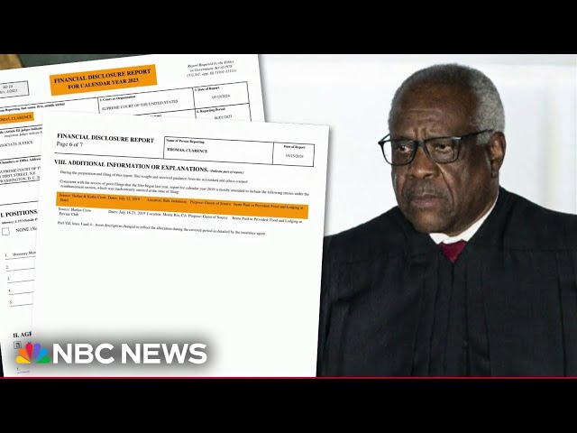 ⁣Clarence Thomas acknowledges trips with billionaire in financial disclosure