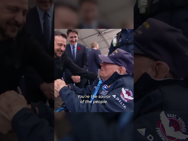 ⁣Watch: Zelenskyy and WWII veteran hug at a D-Day commemorative event in France #Shorts
