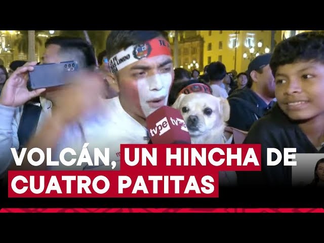 ⁣Hincha y su perrito alentaron a Perú en el amistoso contra Paraguay desde la Plaza de Armas de Lima