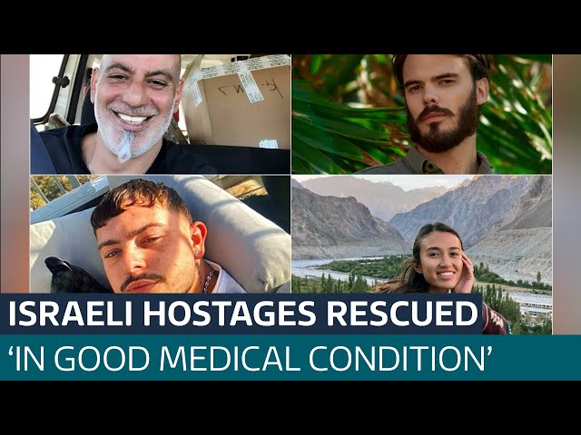 ⁣Four Israeli hostages reunite with their families after being rescued from Gaza | ITV News