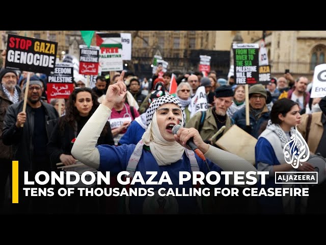 ⁣Tens of thousands again march in London calling for Gaza ceasefire