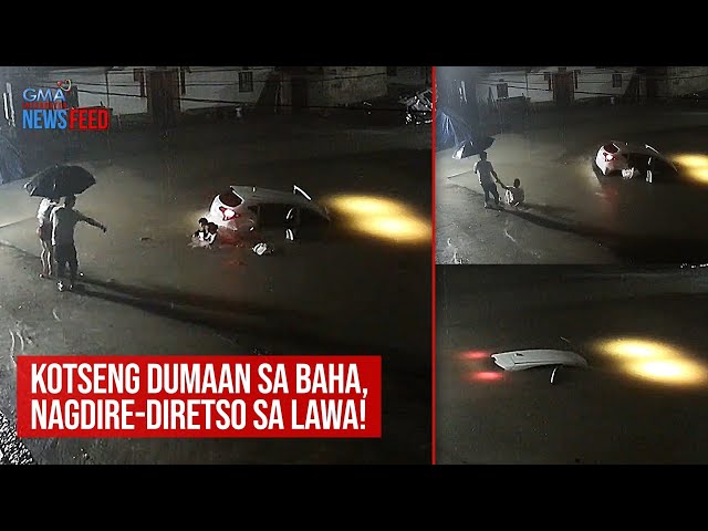 ⁣Kotseng dumaan sa baha, nagdire-diretso sa lawa! | GMA Integrated Newsfeed