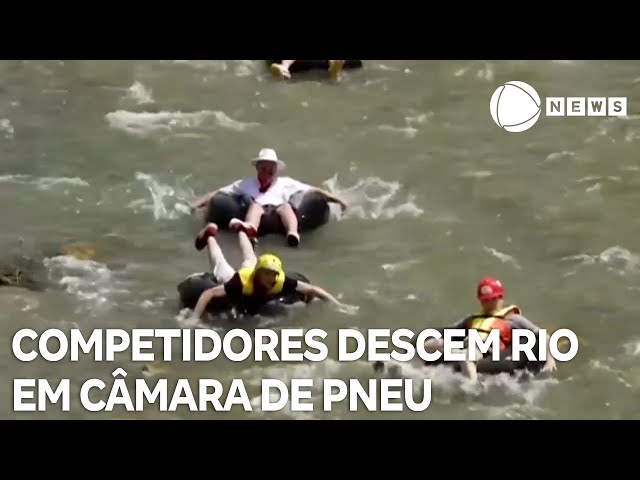⁣Brasileira vence prova descendo rio em câmara de pneu