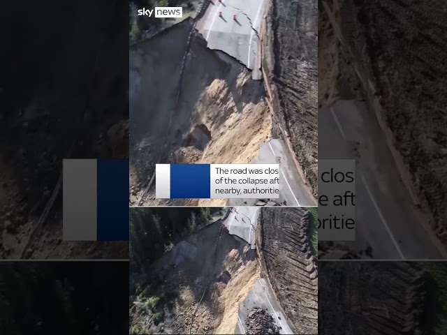 ⁣Wyoming highway collapses in landslide