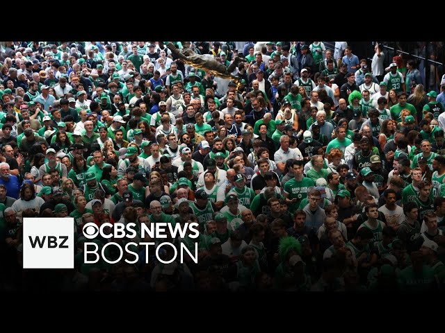 ⁣Sea of green across Boston as Celtics fans get pumped for Game 2