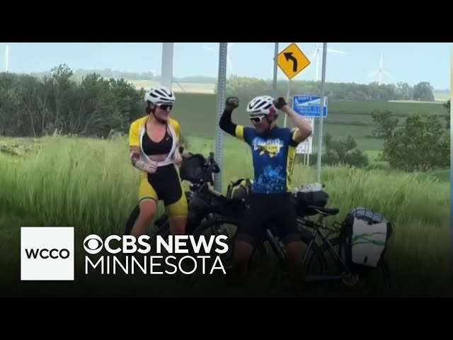 ⁣Ukrainian refugees cycling across US to raise money for their homeland stop in MN