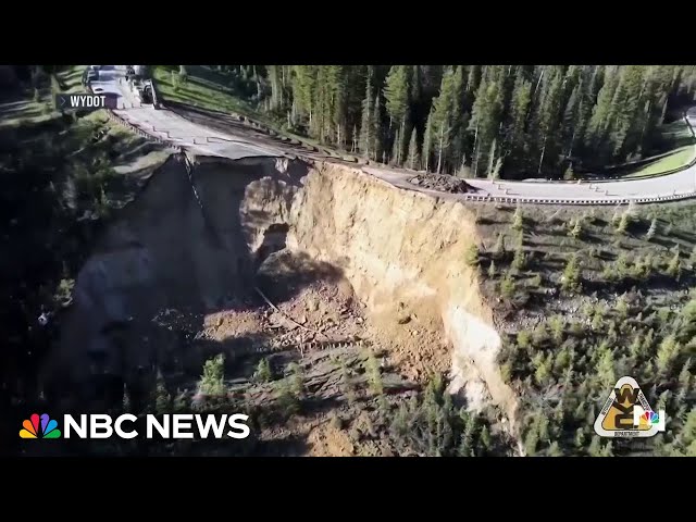 ⁣Wyoming road collapses ahead of tourist season
