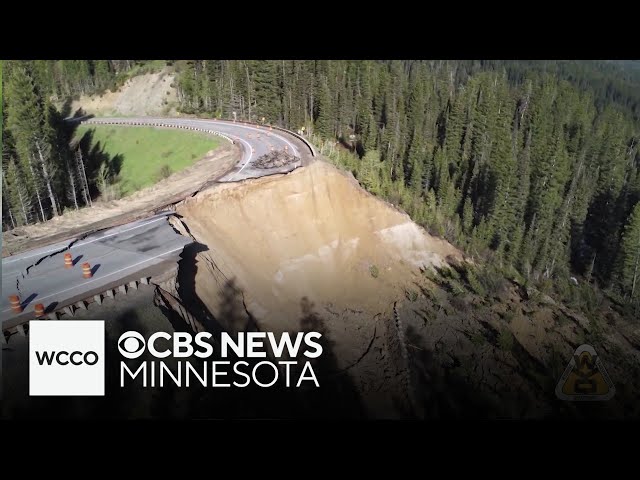 ⁣Drone footage shows catastrophic landslide on critical road between Wyoming and Idaho