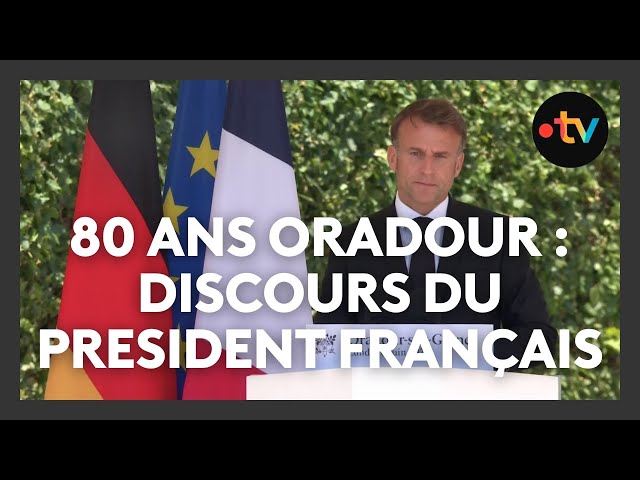 ⁣80e commémorations du massacre d'Oradour  discours du président français Emmanuel Macron