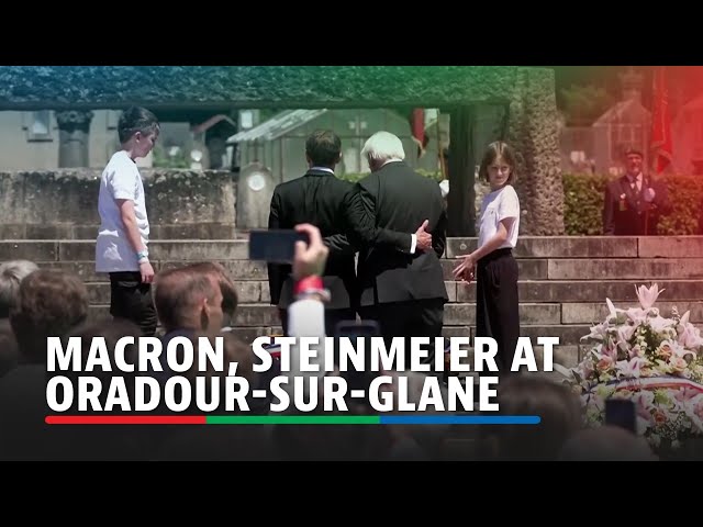 ⁣France's Macron, Germany's Steinmeier visit site of World War II massacre