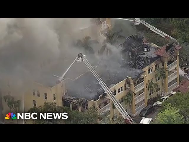 ⁣Aerials shows extent of damage from Miami apartment fire