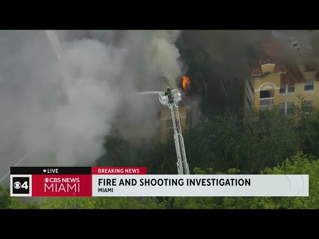 ⁣Massive fire at Miami apartment, person found shot on third floor | Special Report