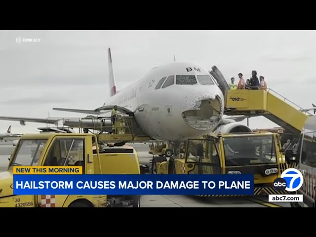 ⁣Sudden hailstorm causes major damage to Austrian Airlines plane
