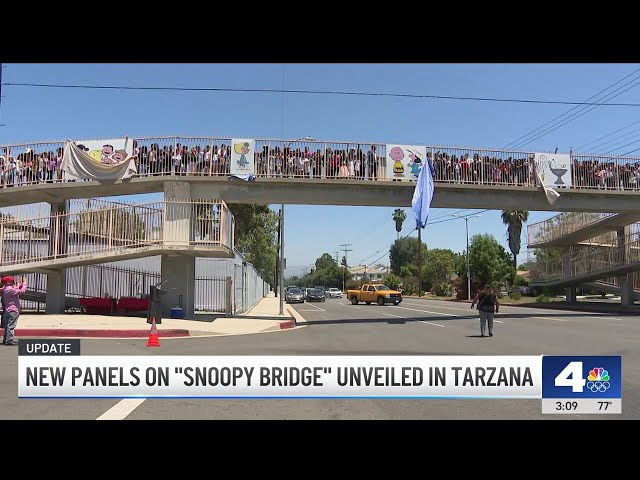 ⁣New panels on "Snoopy Bridge" unveiled in Tarzana