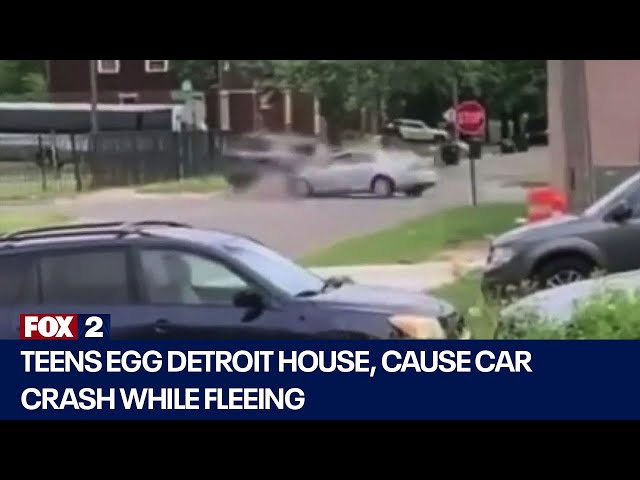 ⁣Detroit house egging leads to car crash