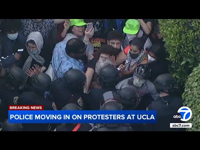 ⁣Clashes break out between police, pro-Palestinian protesters at UCLA