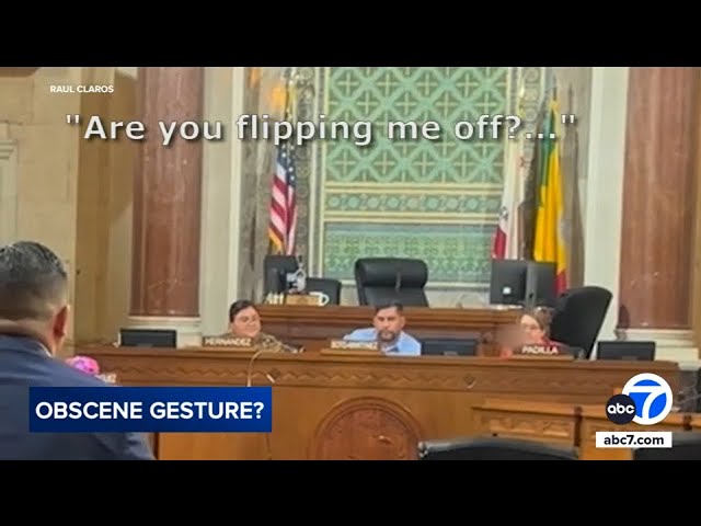 ⁣Video appears to show LA city councilwoman flip off man during public comment