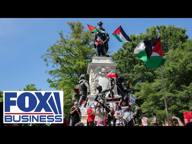 ⁣Anti-Israel protesters deface statues in DC