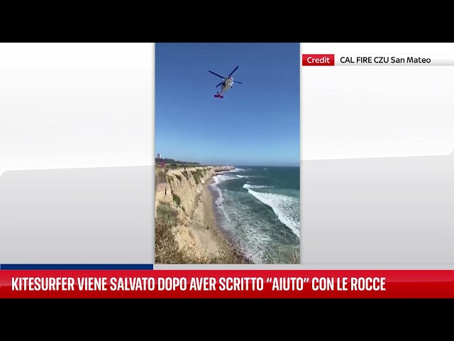⁣Kitesurfer salvato dopo aver scritto "aiuto" con le rocce