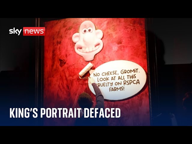 ⁣King's portrait vandalised by animal rights activists