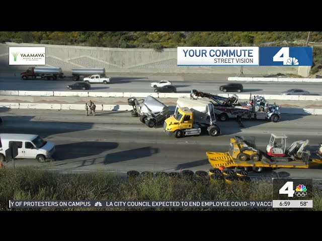 ⁣5 Freeway lanes closed north of LA for crash