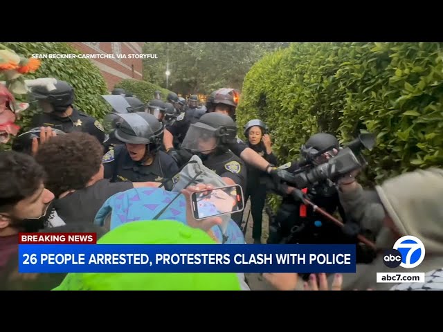 ⁣Dozens arrested after clashes police, pro-Palestinian protesters at UCLA