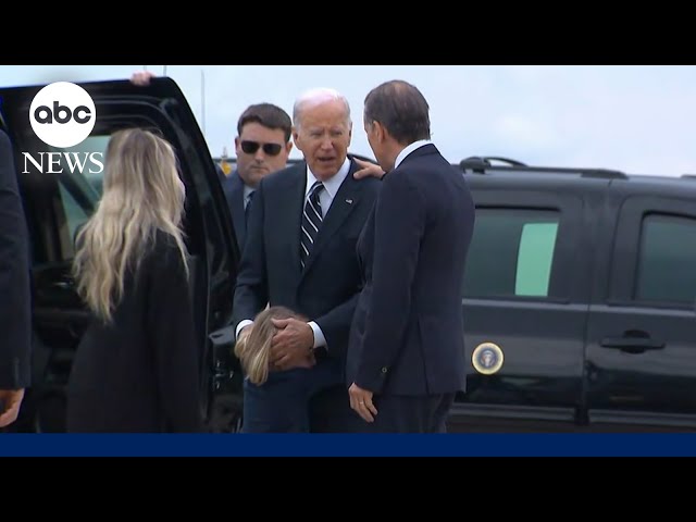⁣Pres. Biden arrives in Delaware, embraces son Hunter following conviction