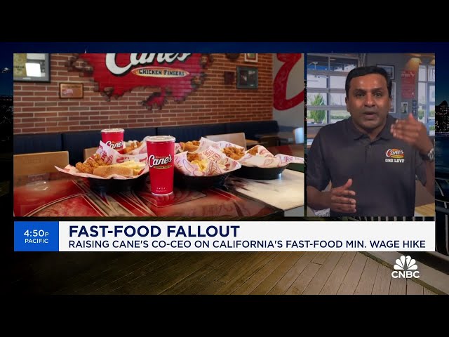 ⁣Raising Cane's co-CEO AJ Kumaran on California's fast-food minimum wage hike