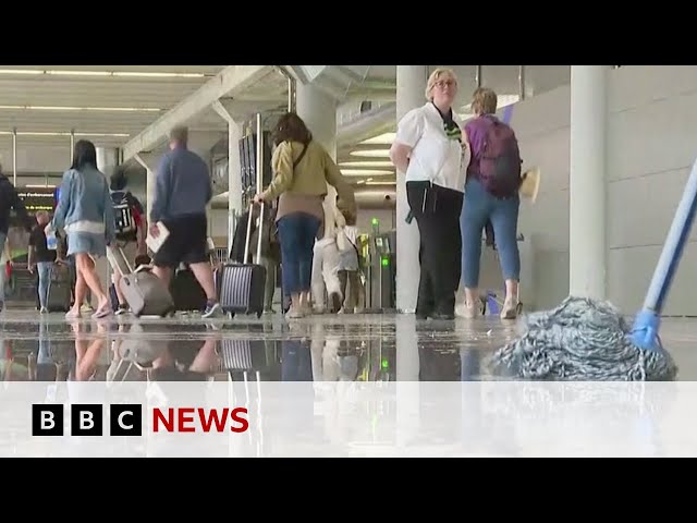 ⁣Heavy rain in Majorca suspends flights | BBC News