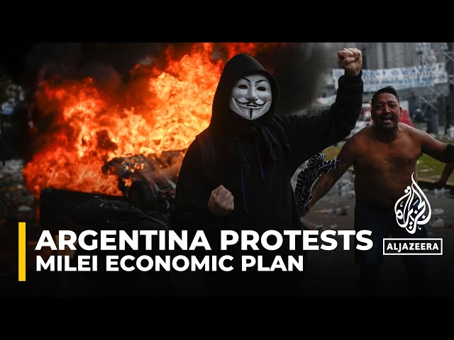 ⁣Clashes erupt between police and protesters as Argentina debates reform