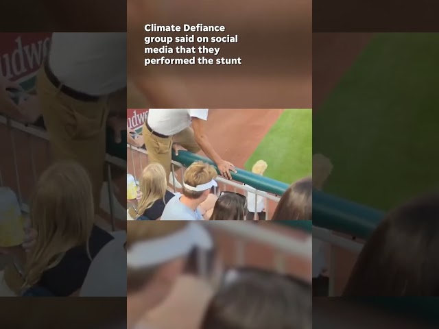 ⁣Climate protesters run into field at charity baseball game #Shorts