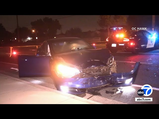 ⁣Tesla crashes into police car in Fullerton